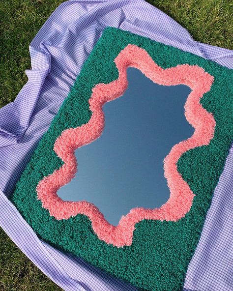 Blob Mirrors, Mirror Decor Ideas, Funky Rugs, Mirror Inspiration, Pastel Room, Mirror Selfie Poses, Punch Needle Patterns, Punch Needle Embroidery, Living Room Mirrors