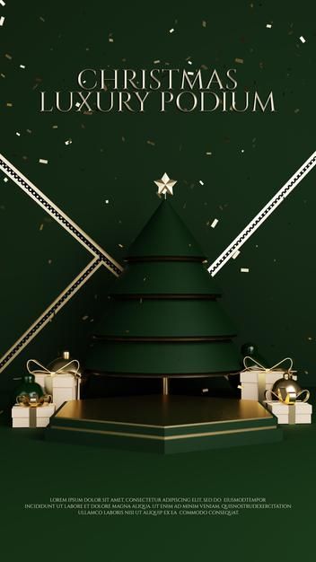 Christmas Art Direction, Christmas 3d Design, Freepik Christmas, Merry Christmas Poster Design, Christmas Advertising Design, Christmas Gift Videos, Luxury Advertising, Christmas Poster Design, Christmas Tree Gold