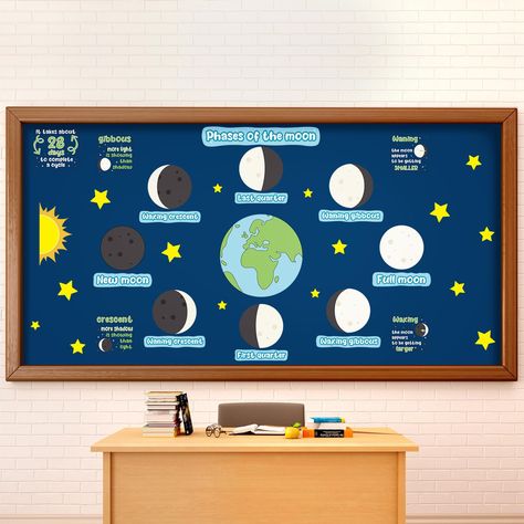 PRICES MAY VARY. Versatile Classroom Accessories: featuring a charming phases of the moon theme, our bulletin board cutouts set include 30 cutouts, namely 8 moon of different shapes, 5 text explanations, 1 earth, 16 star and sun cutouts; A well fit for bulletin board decor needs, they serve as vibrant and eye catching bulletin board trim that can transform your space instantly Standout Quality: crafted from quality paper material, these bulletin board decorations set are not only attractive but Phases Of The Moon Bulletin Board, Out Of This World Bulletin Board, Star Bulletin Boards, World Bulletin Board, Classroom Accessories, School Secretary, Sea Nursery, Classroom Board, Bulletin Board Decor