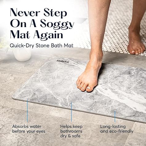 Luxurious look without the price! Absorbs water within seconds with non slip bottom. Elevate your kitchen and bath! #ad #affiliatelink #kitchen #bathroom #luxury #luxuryhome #luxurydesign Stone Bath Mat, Earth Materials, Bathtub Mat, Traditional Baths, Shower Chair, Stone Bath, Bathroom Floor Mat, Dry Stone, Diatomaceous Earth