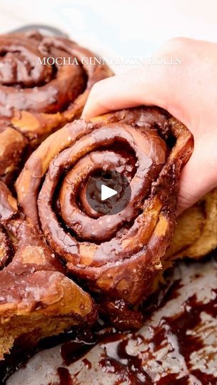 66K views · 7.3K reactions | Giant Mocha Cinnamon Rolls ☕️ 

Equal parts chocolate and espresso, these Giant Mocha Cinnamon rolls are the breakfast of dreams! Made using my easy 7 ingredient roll dough, they are infused with coffee flavour and swirled with buttery cinnamon sugar. With puddles of melty chocolate and a mocha glaze that melts into each layer, they are completely irresistible. You want need any eggs or any dairy, and the best part is they are super simple to make!

Dough
* 480 ml milk
* 115 g butter, melted
* 50g light brown sugar
* 7g active dry yeast
* 650g bread flour
* 3 tsp espresso / instant coffee 
* 1 tsp baking powder

Filling
* 130g butter, softened
* 150g light brown sugar
* 1 tsp espresso powder 
* 150g dark chocolate chips
* Cocoa powder, for dusting

Glaze
* 30g Mocha Cinnamon Rolls, Cinn Rolls, Rolls Homemade, Active Dry Yeast, Biscuit Rolls, Crowd Pleasing Recipes, Fry Bread, Cinnamon Rolls Homemade, Espresso Powder