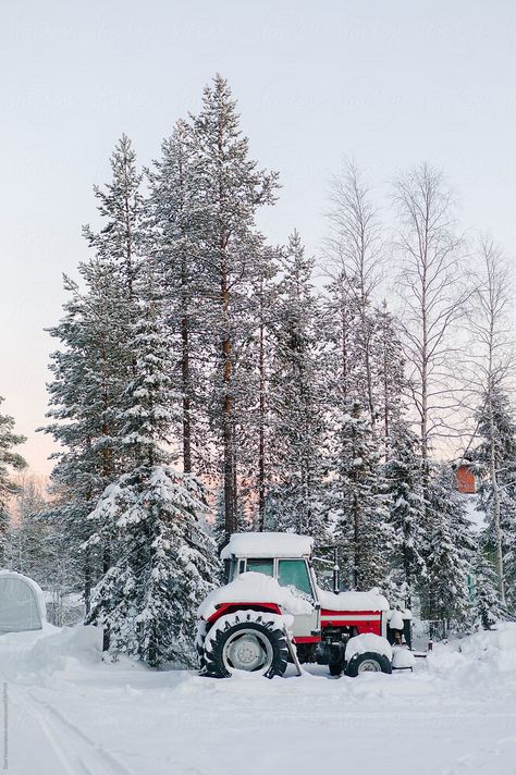 Snowy Farm, Farm Aesthetic, Red Tractor, Evergreen Trees, Screen Savers, Christmas Wallpaper, Us Images, Farm Life, Tractor