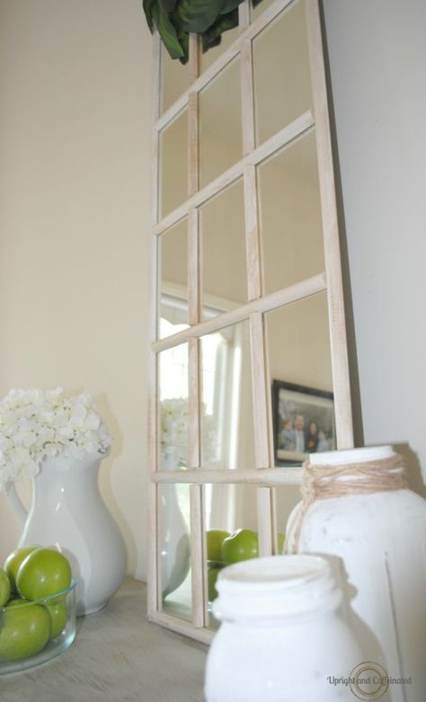 DIY Farmhouse Window Mirror This tutorial uses an inexpensive IKEA mirror and some half round from home Depot.  The results are stunning! Farmhouse Window Mirror, Pool Towel Rack Diy, Floor To Ceiling Mirror, Ideas Recibidor, Ikea Mirror Hack, Diy Mirrors, Mirror Hack, Hack Ikea, Ikea Mirror