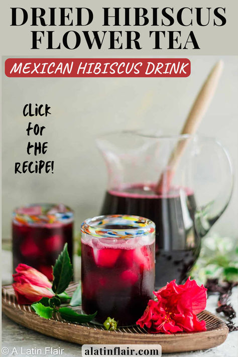 Try this delicious DRIED HIBISCUS FLOWER TEA 🌺, also known as AGUA DE JAMAICA! 🌿 This MEXICAN HIBISCUS DRINK is packed with flavor, vibrant color, and health benefits. 🍃✨ It's super easy to make with just two simple ingredients! 🍽️CLICK FOR THE RECIPE!🍽️ Agua Fresca Jamaica, Jamaica Agua Fresca, Homemade Agua Fresca, Jamaica Tea, Drink Ideas Alcoholic, Jamaica Drink, Best Summer Drinks, Hibiscus Iced Tea, Hibiscus Flower Tea