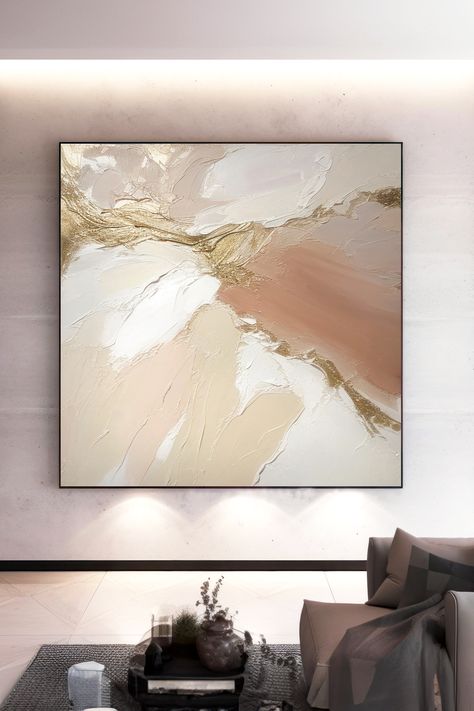 Elegant beige and gold abstract painting with textured brushstrokes and gold accents, original handmade artwork on canvas Gold Abstract Painting, Handmade Artwork, Abstract Styles, Neutral Tones, Gold Accents, Timeless Elegance, Unique Pieces, Abstract Painting, Art Decor