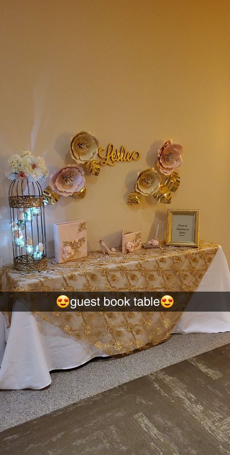 Quinceanera Entry Table, Quince Guest Book, Quince Pictures, Picture Table, Beauty And The Beast Theme, Guest Book Table, Book Table, Entry Table, Quince