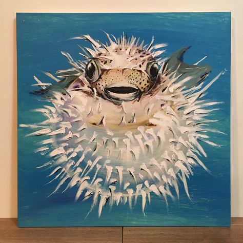 Custom puffer fish painting completed today for a customer. Check out my custom listing and let me paint for you! :) Puffer Fish Drawing Simple, Cute Puffer Fish Drawing, Pufferfish Painting, Puffer Fish Drawing, Puffer Fish Watercolor, Puffer Fish, Spirit Animals, Fish Drawings, Aquatic Animals