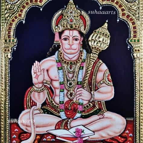 Hanuman tanjore painting. Hanuman is very powerful as well as compassionate to his devotees. 100% Handmade Traditional Tanjore Painting made up of 24 carat Gold Foil. Divine God frame painting for Home Décor, Temples, and Beautiful Gift for any Auspicious Occasion. DM/WhatsApp/Call: https://wa.me/919885057587 for orders/queries #hanumantanjorepainting #sreeanjaneya #tanjorepainting #tanjorepaintings #tanjoreart #tanjore #poojaroom #poojaroomdecor #bangalore #thanjavurpaintings #indianweddi Hanuman Tanjore Painting, God Frame, Thanjavur Painting, Painting For Home, Tanjore Painting, Whatsapp Call, Pooja Rooms, Frame Painting, Traditional Paintings