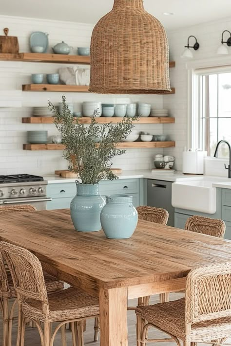 Ocean Breeze Interiors Northwest Beach House, Coastal Farmhouse Kitchen Decor, Boho Houses, Pacific Northwest Beach, Earthy Coastal, Kitchen Diner Lounge, Old Beach House, Boho Coastal Decor, Beachy Farmhouse