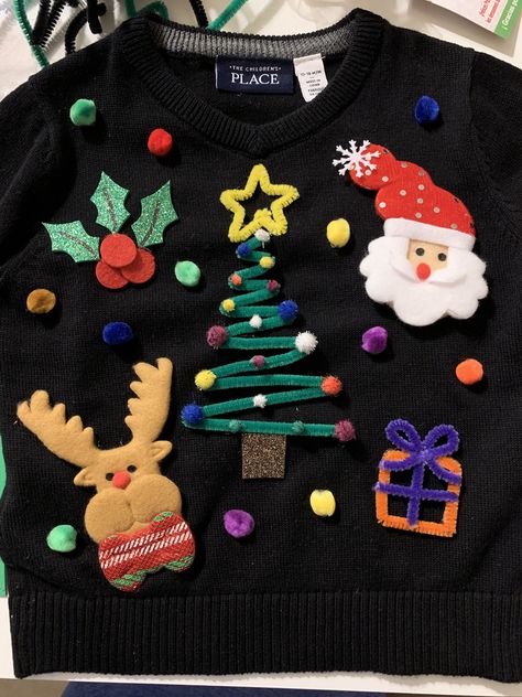 Kids Christmas Sweater Diy, Cute Ugly Christmas Sweater Diy, Diy Kids Ugly Sweater, How To Make Ugly Christmas Sweater Diy, Kids Ugly Christmas Sweater Diy, Kid Ugly Christmas Sweater Diy, Diy Christmas Sweater For Kids, Ugly Sueter Christmas, Homemade Christmas Sweaters