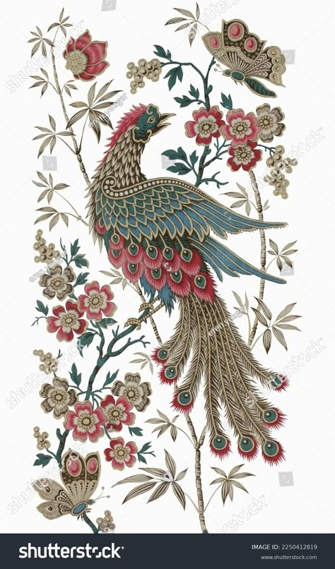 Indian Peacock, Kalamkari Painting, Botanical Flower Art, Scenic Wallpaper, Folk Art Flowers, Print Design Art, Pichwai Paintings, Textile Prints Design, Peacock Art