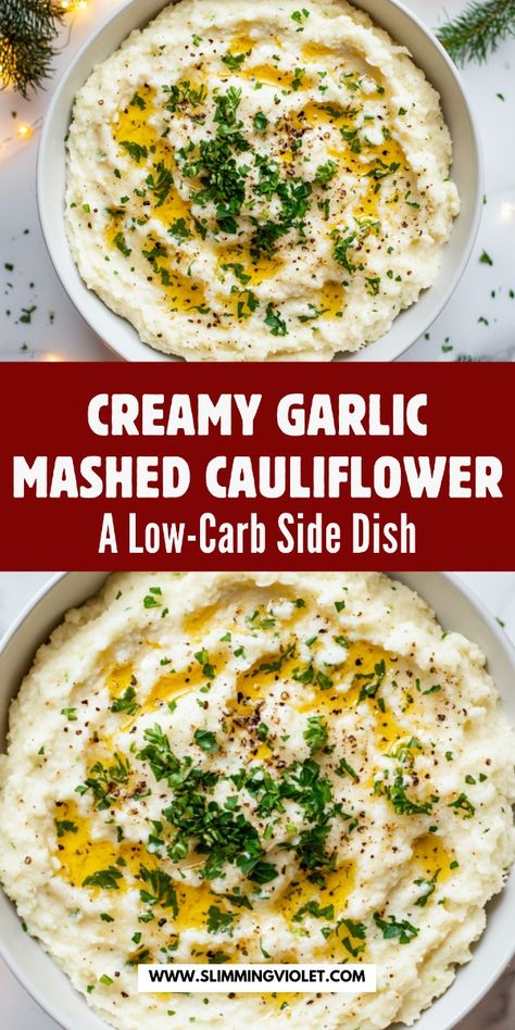 Looking for a low-carb alternative to mashed potatoes? This creamy garlic mashed cauliflower is just what you need! It’s smooth, flavorful, and a great way to sneak in some extra veggies. Save this recipe for a healthier, comforting side dish that pairs with any holiday main! Mashed Potato Cauliflower Recipe, Garlic Mashed Cauliflower Recipe, Cauli Mash Recipe, Mashed Broccoli And Cauliflower, Dairy Free Cauliflower Mash, Alternative To Mashed Potatoes, Keto Mashed Cauliflower Recipe, Cauliflower Recipes Thanksgiving, Creamy Cauliflower Mash