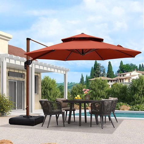 PURPLE LEAF 11ft Patio Umbrella Outdoor Round Umbrella Large Cantilever Umbrella Windproof Offset Umbrella Heavy Duty Sun Umbrella for Garden Deck Pool Patio, Brick Red Backyard Updates, Mildew Stains, Flat Roof House, Offset Patio Umbrella, Umbrella Outdoor, Cantilever Patio Umbrella, Accent Bench, Roof House, Led Umbrella