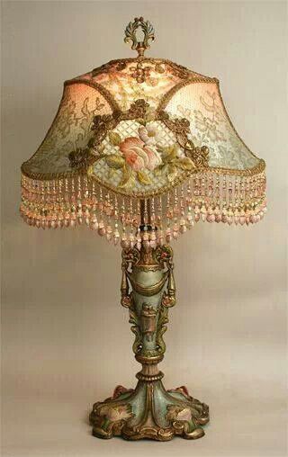 . Pretty Lamps, Beaded Lampshade, Victorian Home Decor, Victorian Lamps, Victorian Lampshades, Antique Oil Lamps, Victorian Furniture, Victorian Decor, Tiffany Lamps