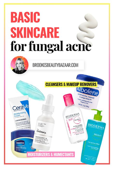 Basic skincare routine for fungal acne using affordable, effective products. Clear your skin from malassezia folliculitis and enjoy glowing, youthful, healthy skin with these easy routine. Read more about these products & my skincare routine on the blog. Fungle Acne Skincare, Fungal Acne Skin Care Routine, Acne Skin Care Routine, Basic Skincare Routine, Easy Routine, Basic Skincare, Basic Skin Care, Fungal Acne, Teen Skincare