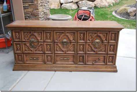 DSC_0158 Ornate Furniture Makeover, Glaze Tutorial, Ornate Dresser Makeover, Updated Furniture, Wood Dressers Makeover, Credenza Makeover, Ornate Dresser, Dresser Transformation, Plastic Dresser