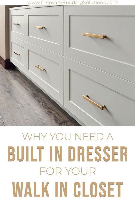 Master Closet With Drawers Built Ins, Large Drawers Bedroom, Master Bedrooms Without Dressers, Master Closet Ideas Walk In Islands, Closet Built Around Dresser, Bedroom Custom Cabinets Built Ins, Build In Dresser In Closet, Built In Dresser Drawers In Bedroom, Ikea Dresser Built In Closet