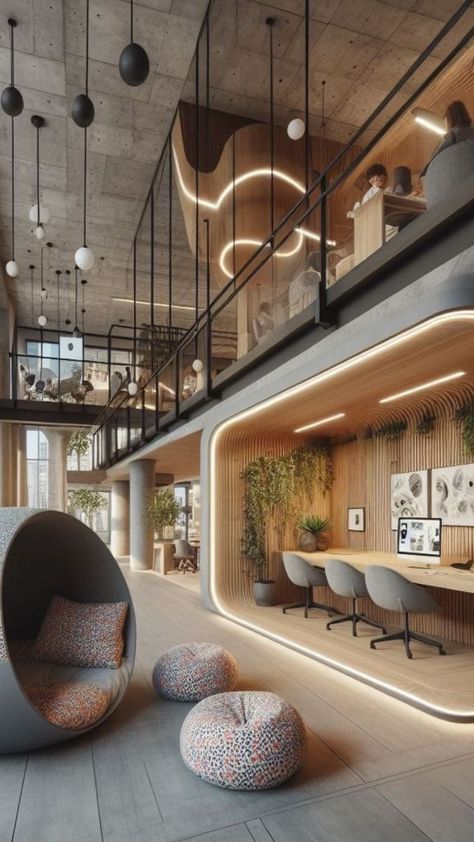 Interior Coworking Space, Modern Coworking Office Design, Modern Biophilic Office Design, Modern Business Office Design, Coolest Office Spaces, Tech Company Interior Design, Tech Company Office Design, Amazing Office Spaces, Corporate Wellness Room