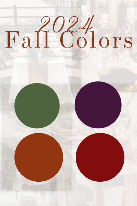 Trending Colors for Fall 2024 Weddings! 

Are you wondering what the must-have colors for fall 2024 weddings are? Well, look no further! We've got you covered with the latest and greatest palettes.
With combinations from any of these stunning colors, you can create the perfect warm and cozy wedding vibes for your big day. 🌟

Get ready to fall in love with these trending hues:
- Forest Green
- Plum Purple
- Burnt Orange
- Deep Maroon and Rustic Red

#FallWeddings #WeddingTrends #ColorPalettes Linen Looks, Wedding Planning Templates, Free Wedding Templates, Fall Linen, Red Color Combinations, Cozy Wedding, Green Plum, Fall Wedding Color Palette, Plum Wedding