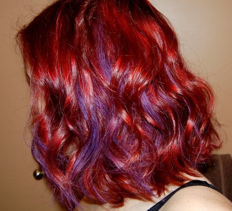 garnier color styler, garnier hair Red Hair With Violet Highlights, Red Hair With Purple Streaks, Red Hair Purple Highlights, Red With Purple Highlights, Red Hair With Purple Highlights, Red Hair With Pink Highlights, Purple And Red Hair, Red And Purple Hair, Dark Red Hair Dye