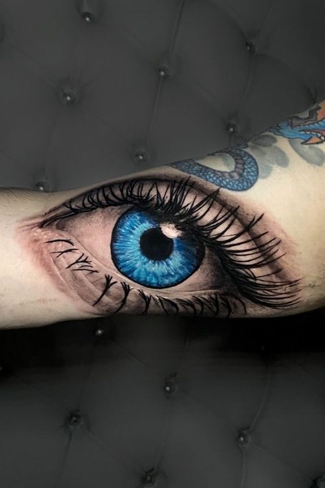 Blue Eye Tattoo, Eye Tattoo Design, Realistic Eye Tattoo, Holy Spirit Tattoo, Salvation Tattoo, Scorpio Tattoo, Blue Tattoo, Gorgeous Tattoos, Realistic Eye