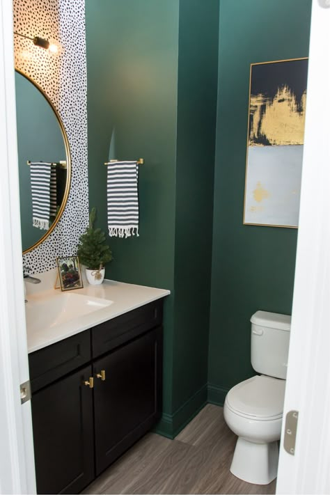 Jewel Tone Bathroom, Dark Green Bathrooms, Green Bathroom Decor, New House Bathroom, Downstairs Toilet, Small Toilet, Toilet Room, Downstairs Bathroom, Upstairs Bathrooms