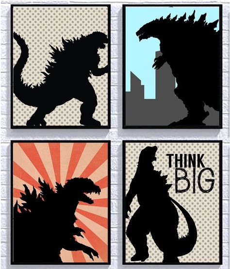 Amazon.com: Grey Monster Dragon Comic Type Themed Room Wall Art Print Decor Sign Poster Picture Set: Posters & Prints Boy Room Poster, Godzilla Party, Monster Dragon, Halloween Invitation Card, Godzilla Birthday, Dinosaur Room Decor, Bubble Boy, Themed Kids Room, Dragon Comic