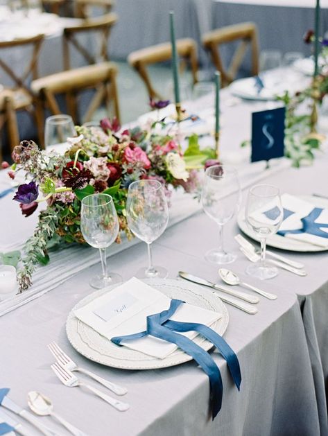 Moody Blue Wedding, Wedding Table Linens, Blue Wedding Inspiration, Something Blue Wedding, Wedding Inspired, Wedding Table Flowers, Flowers Ideas, Wedding Colors Blue, Pink Table