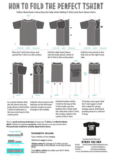 How to Fold the Perfect T-shirt to Save Space: 3 Steps (with Pictures) Fold Tshirts, T Shirt Folding, Clothes Drawer Organization, Fold Clothes, Folding Hacks, Clothes Folding, Mudroom Closet, Organizing Closet, Architecture Renovation