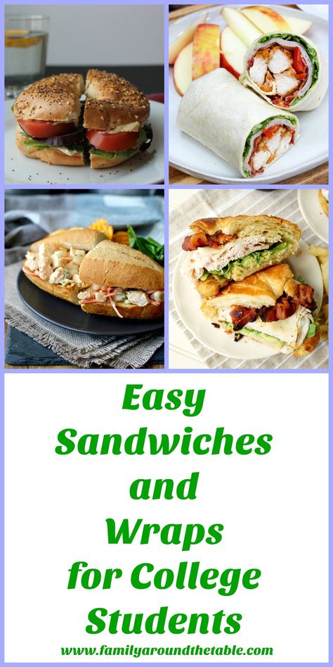 A collection of easy sandwiches and wraps for college students who have cooking facilities. Saurkraut Recipes Homemade, Homemade Guacamole Easy, Cranberry Almond Chicken Salad, Homemade Sandwiches, Easy Sandwiches, Sandwiches And Wraps, Family Around The Table, Chicken Salad With Apples, Delicious Chicken Salad