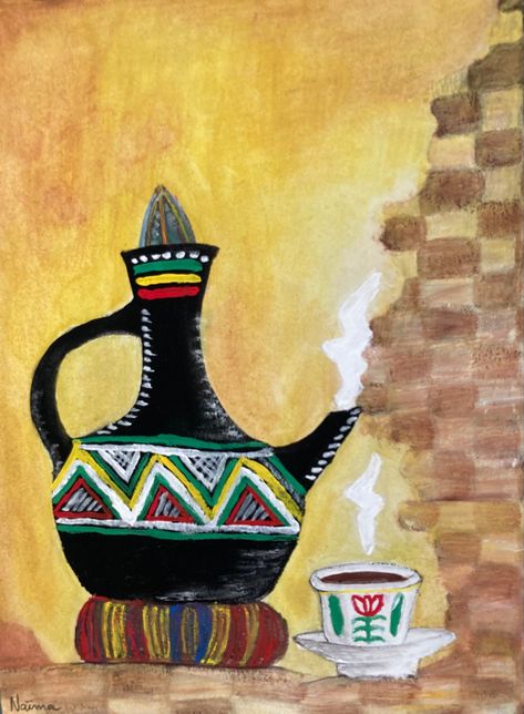 Painting jebena buna Ethiopia coffee Jebena Coffee Ethiopia, Habesha Painting, Ethiopia Drawing, Ethiopia Painting, Ethiopian Buna, Ethiopian Drawing, Ethiopian Wallpaper, Ethiopia Wallpaper, Ethiopia Poster