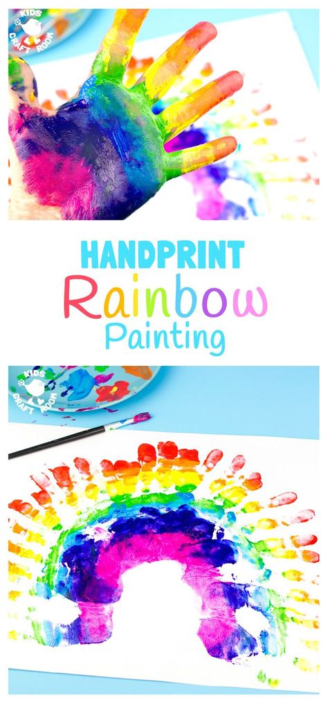 HANDPRINT RAINBOW PAINTING is a fun sensory art experience for kids. Handprint Rainbow, Handprint Painting, Painting Ideas For Kids, Painting Rainbow, Weather Crafts, Kids Painting Crafts, Rainbow Activities, Kids Craft Room, Sensory Art