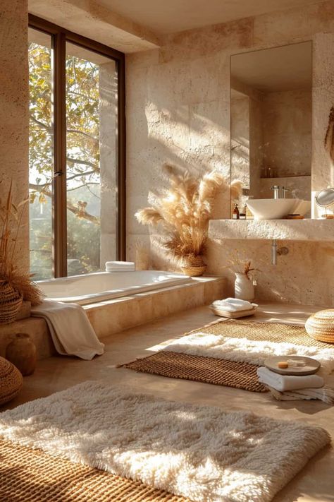 23 Elegant Bathroom Decor Ideas That Will Outclass Any 5-Star Hotel | DIY Vibes Master Bath Ideas Boho, Tuscan Bathroom Ideas, Elegant Bathroom Decor Ideas, Boho Rooms, Hotel Bathroom Design, Earthy Bathroom, Tuscan Bathroom, Bathroom Wallpaper Ideas, 2024 Bathroom