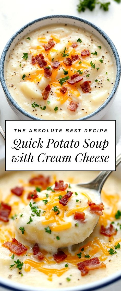 Image for Quick Potato Soup with Cream Cheese Sour Cream Potato Soup, Potato Soup No Sour Cream, Wildflower Potato Cream Cheese Soup, Easy Cream Of Potato Soup Crockpot, Loaded Baked Potato Soup With Cream Cheese, Creamy Potato Soup With Cream Cheese, Potato Soup With Cream Cheese Stove Top, Recipe For Potato Soup Easy, Potato Soup Crock Pot Cream Cheese