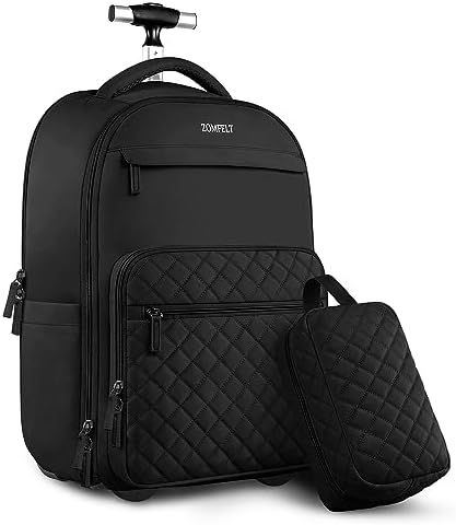 Zomfelt rolling backpack for women: fits under the seat with enough for a two-week trip to Europe Travel Backpack With Wheels, Roller Backpacks, 17 Inch Laptop Backpack, Backpack For Travel, Best Double Stroller, Best Travel Backpack, Best Travel Gifts, Travel Laptop Backpack, Rolling Backpack