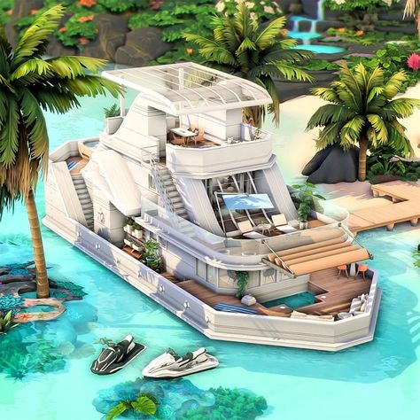 honeymaysims | #eapartner // YACHT IN SULANI 🌊 Watch speedbuild on my Youtube channel #linkinbio Today I'm sharing this Modern Yacht Boat on the Beach… | Instagram Bloxburg Boat Build, Bloxburg Yacht, Sims 4 Boat House, Sims 4 Coastal House, Sims 4 Beach House, Desert Luxe, Sims4 Houses, Modern Yacht, Casas The Sims Freeplay