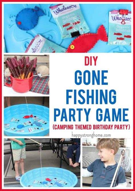 Fishing Theme Party Games, Fishing Birthday Games, Fish Birthday Party Ideas, Fishing Games For Kids Party, Fishing Birthday Party Games, Fishing Party Games, Kids Fishing Birthday Party, Fishing Party Ideas, Camping Birthday Party Games