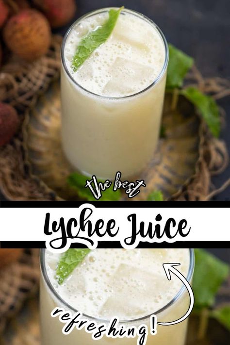 Make Lychee Juice (Litchi Juice) at home using 3 ingredients in under 10 minutes. Litchi Juice Recipe, Lichi Fruit Juice Recipe, Lychee Juice Recipe, Lychee Drink, Lychee Recipes, Lychee Juice, Fruit Juice Recipes, Iced Tea Lemonade, Immune Boosting Foods