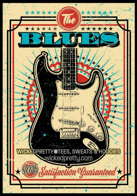 Blues Poster, Blues Music Poster, Guitar Poster, Vintage Style Poster, Guitar Wall Art, Guitar Posters, Music Flyer, Retro Artwork, Retro Sign