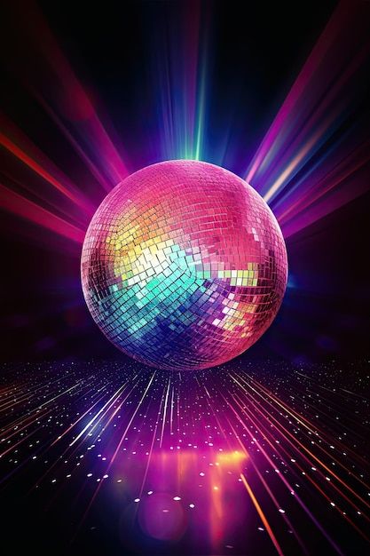 Vertical image of a stunning disco ball ... | Premium Photo #Freepik #photo #party-background #nightlife #nightclub #disco Disco Food, 70s Disco Aesthetic, Disco Party Background, Disco Ball Background, Retro Party Decorations, Disco Design, Disco Ball Party, Disco Background, Disco Aesthetic