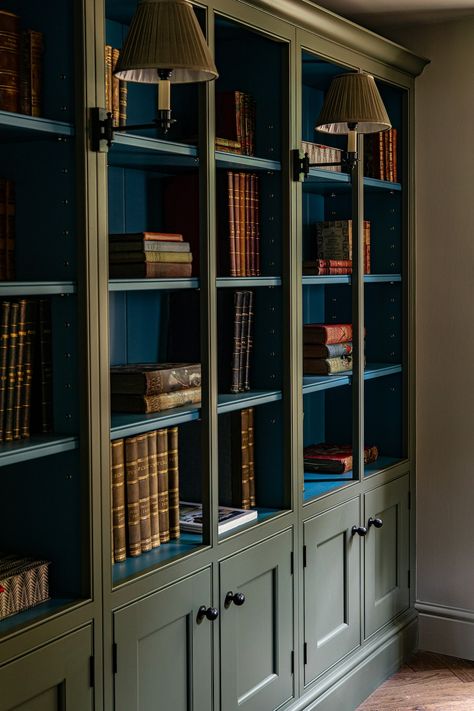 Vaulted Ceiling Bookcase, Built In Bookcase Sloped Ceiling, Wall Of Built In Bookshelves, Color In Interior Design, Shelves For Books, Gray Room, Library Home, Bespoke Home, English Interior