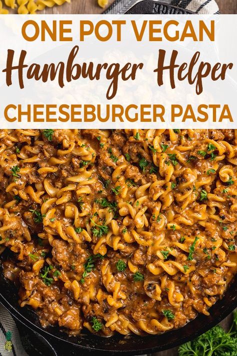 Hamburger Helper Cheeseburger, Vegan Hamburger Helper, Vegan Hamburger, Vegan Ground Beef, Cheeseburger Pasta, Vegan Casserole, Vegan Noodles, Vegan Beef, Hamburger Helper