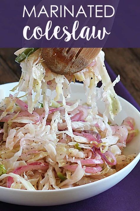 Coleslaw prepared with cabbage, onion, green pepper and seasonings and marinated in a vinegar-based sauce for 24 hours. #coleslaw #recipe #slaw #marinated #marinatedcoleslaw Marinated Coleslaw, Marinated Slaw, Vinegar Based Coleslaw, Easy Cole Slaw, Vinegar Based Coleslaw Recipe, Yummy Coleslaw Recipe, Best Coleslaw, Best Coleslaw Recipe, Coleslaw Recipes