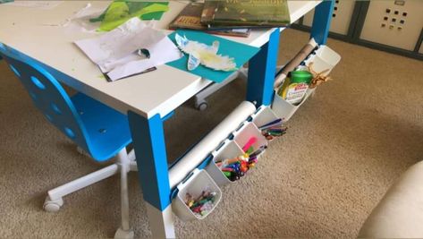 Ikea School Table Desk Ideas, Pahl Desk Ikea, Ikea Pahl Desk, Pahl Desk, Ikea Drawing Table Kids, Ikea Leksvik Desk, Child Desk, Toddler Desk Desgn, Desk Kids