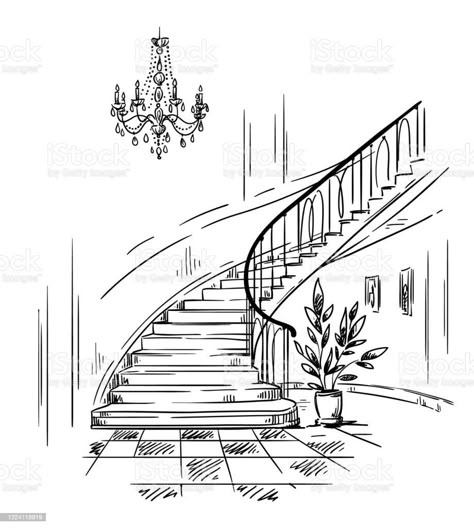 Interior Design Vector, Staircase Drawing, Staircase Interior Design, Line Art Flowers, Interior Architecture Drawing, Interior Design Sketches, Line Art Vector, Watercolor Paintings For Beginners, Creative Drawing Prompts