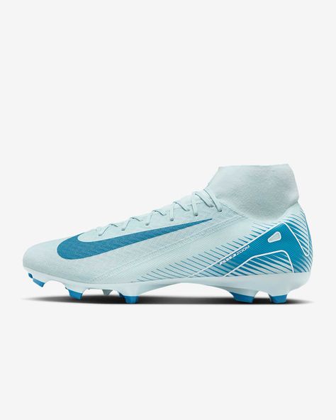 Nike Mercurial Superfly 10 Academy MG High-Top Soccer Cleats. Nike.com Soccer Shoes Aesthetic, Blue Soccer Cleats, Womens Soccer Cleats, Soccer Bag, Sports Backpack, Nike Cleats, Soccer Boots, Nike Soccer, Blue Boots