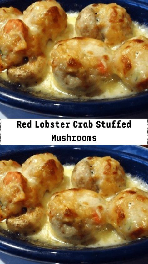 Red Lobster Crab Stuffed Mushrooms - middleeastsector Veggie Stuffing, Recipes Mushrooms, Seafood Stuffed Mushrooms, Xmas Appetizers, Mushroom Recipes Healthy, Crab Stuffed Mushrooms, Mushroom Appetizers, Pescetarian Recipes, Lobster Dishes