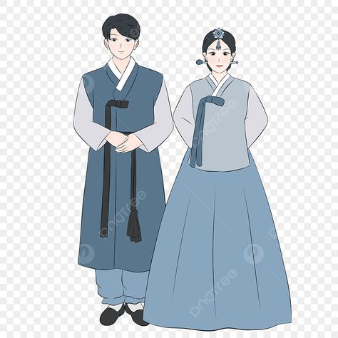 Couple Hanbok, Blue Hanbok, Hanbok Illustration, Hanbok Drawing, Korean Heritage, Illustration Couple, Hanbok Traditional, Clothes Illustration, Background Flower