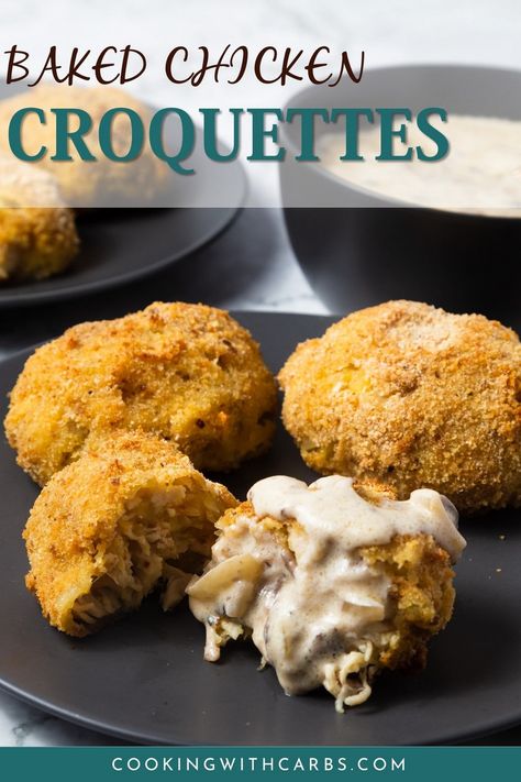 Baked Chicken Croquettes, Roast Chicken And Potatoes, Chicken Croquettes Recipe, Cream Sauce For Chicken, Chicken Lunch Recipes, Chicken Croquettes, Croquettes Recipe, Roasted Chicken And Potatoes, Potato Croquettes