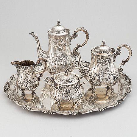 Antique Silver Tea Set, Silver Tea Set Display, Silverware Display, German Rococo, Tea Set Decor, Silver Coffee Set, Silver Tea Service, Silver Jug, Gold Kitchen Accessories